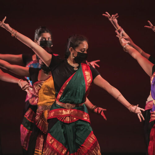 The classical dance team performs bharatanatyam, a dance style from Tamil Nadu in southern India.