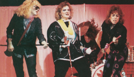 In the 1989 Airband, the all-women group Slaughtered Cattle lip-synch to Poison’s “Talk Dirty to Me”. (Photo: University Archives)