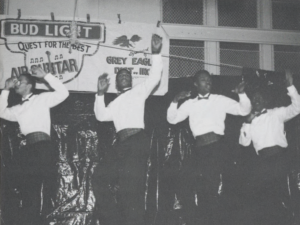 Students dance to "Candy Girl" by New Edition in Airband 1986. Bud Light was a sponsor of the event during the 1980s according to the Hatchet and Student Life. (Photo: University Archives)