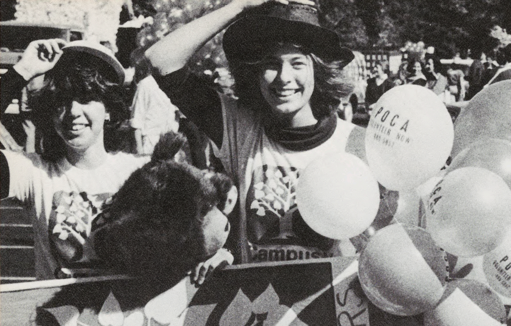 Cheerleaders during homecoming in 1979