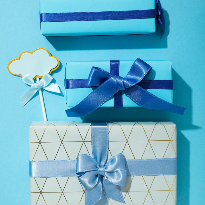 boxes of gifts on blue background