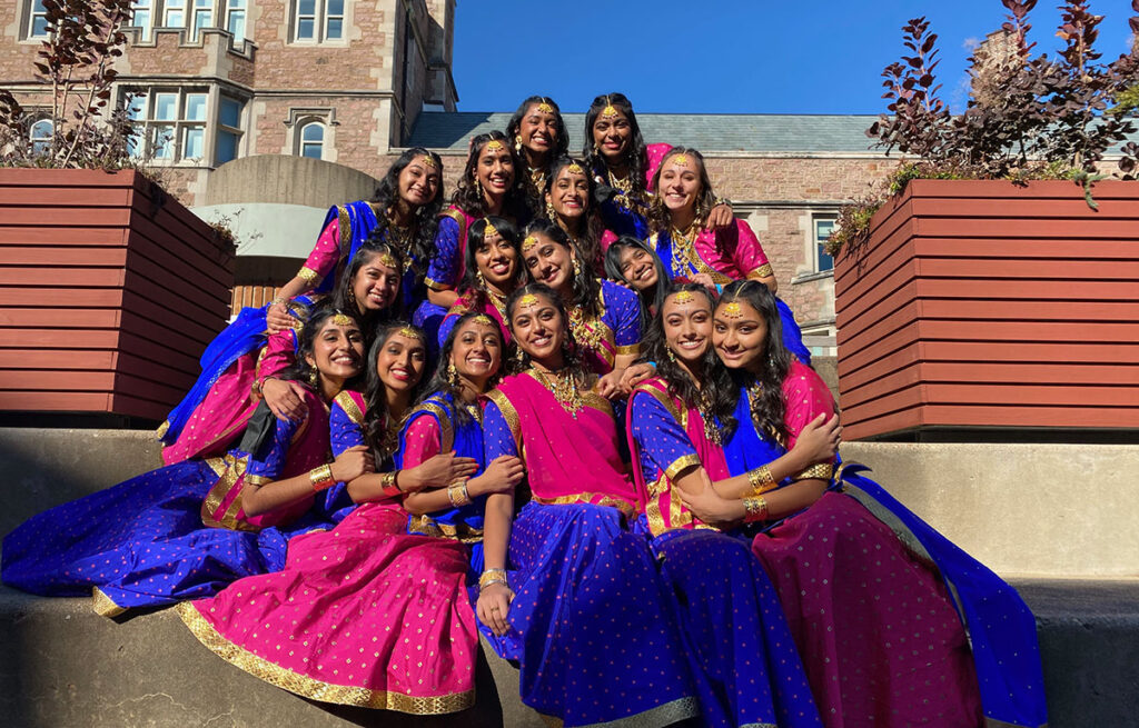 Garba performers in their outfits (known as chaniya choli) for the 2021 Diwali performance