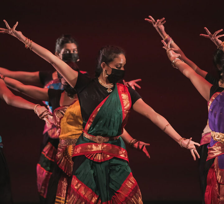 The classical dance team performs bharatanatyam, a dance style from Tamil Nadu in southern India.