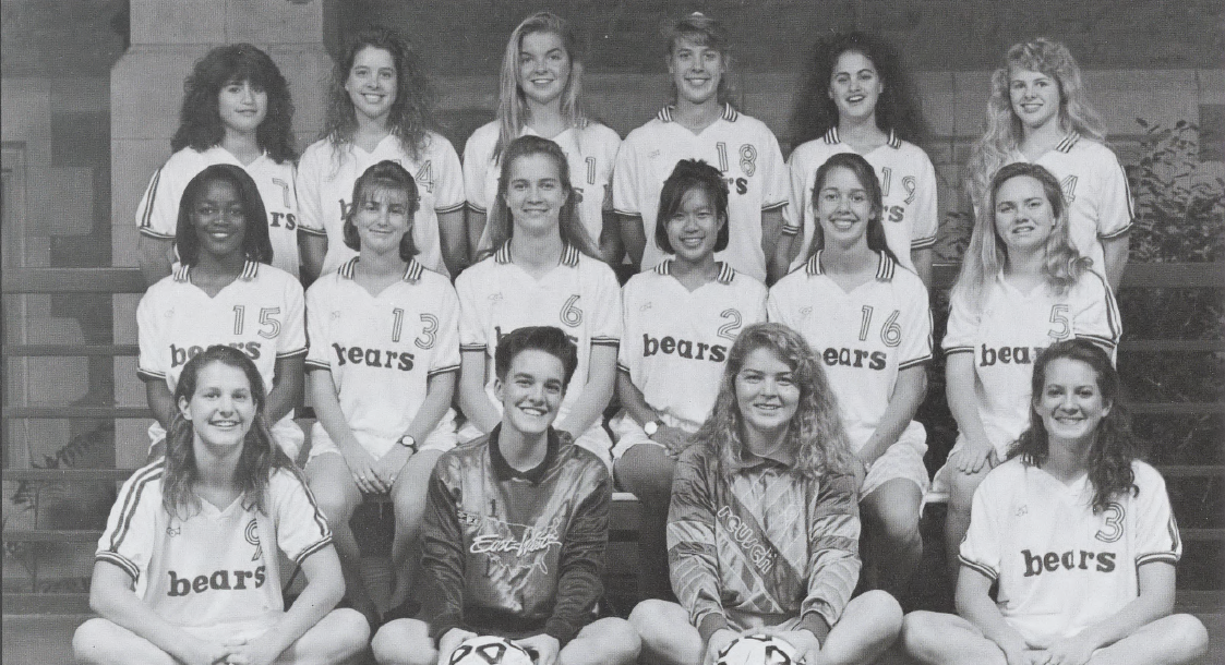 Black and white photo of a women's soccer team